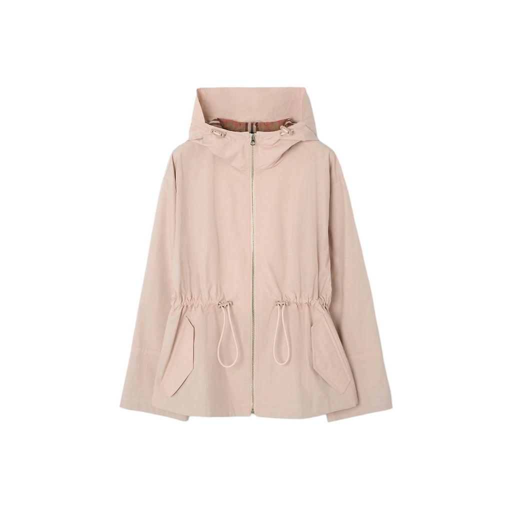 Women's Simple Hooded Waist-Cinching Trench Coat Zipper Jacket - Light Blush Red, Green