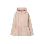 Women's Simple Hooded Waist-Cinching Trench Coat Zipper Jacket - Light Blush Red, Green