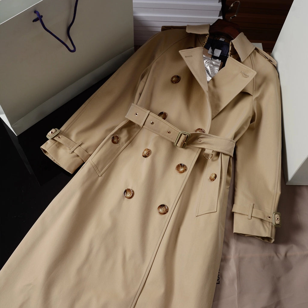 Women's Lined Printed Double-Breasted Belted Trench Coat - Khaki