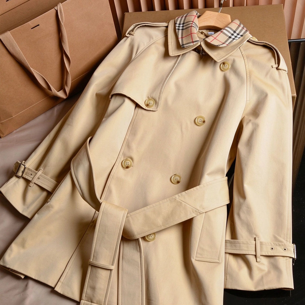 Short Detachable Collar Gabardine Trench Coat - Available in Two Colors