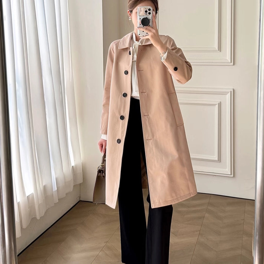 Women's Mid-Length Lightweight Reversible Plaid Trench Coat - Loose Casual Windbreaker in Khaki