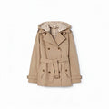 Short, lightweight gabardine trench coat with detachable hood – Salt Marsh Beige, Vineyard Red