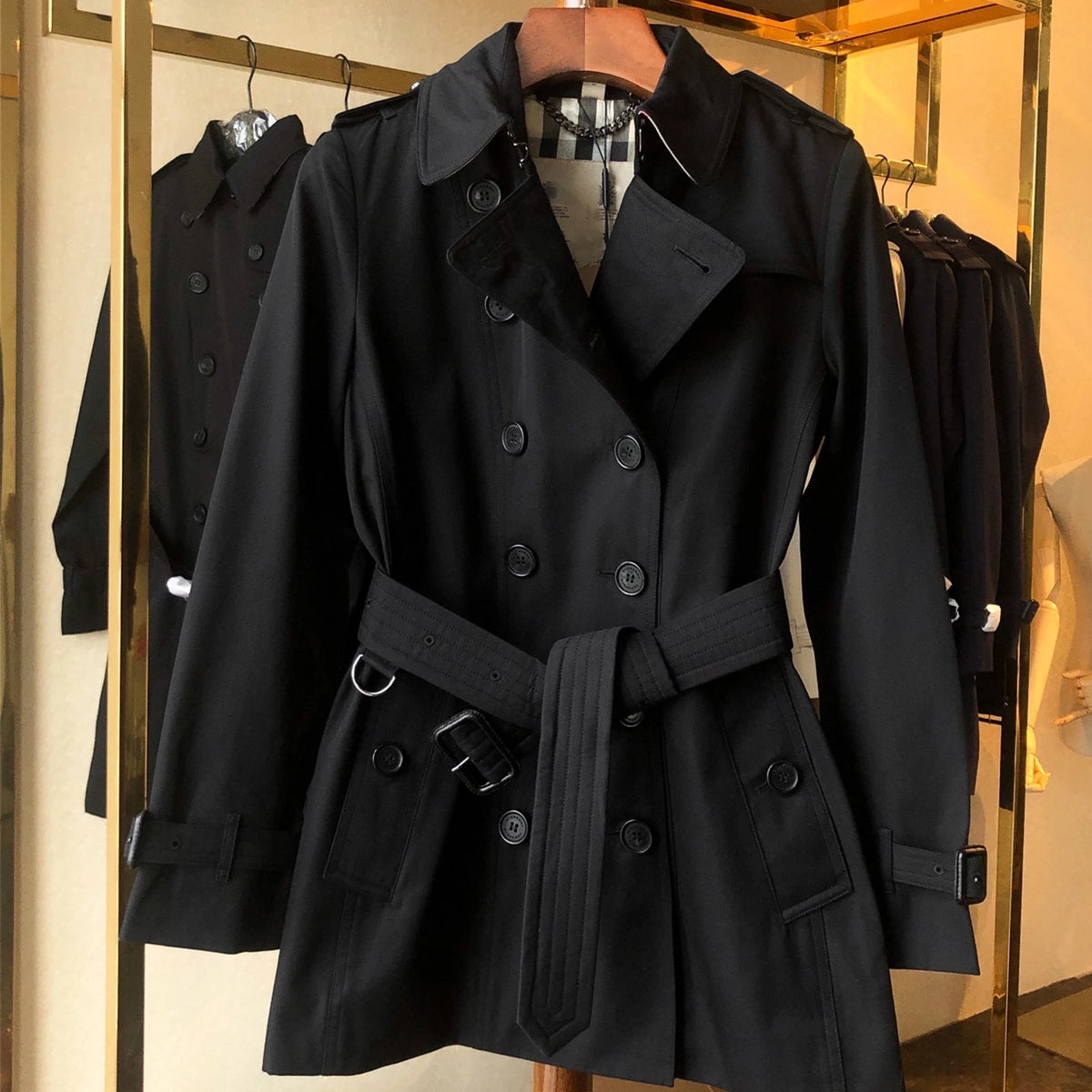 Women's Classic Short Trench Coat - Black