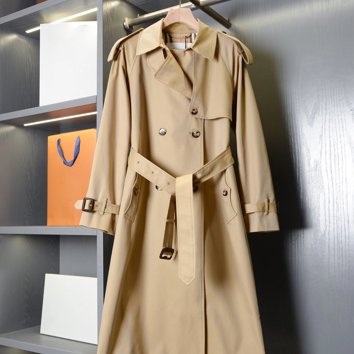Women's Long Gabardine Lightweight Windproof Coat - Khaki, Black