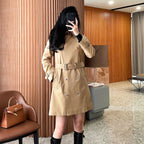 Women's Trench Coat with Checkered Lining Detail, Cotton - Available in Two Colors