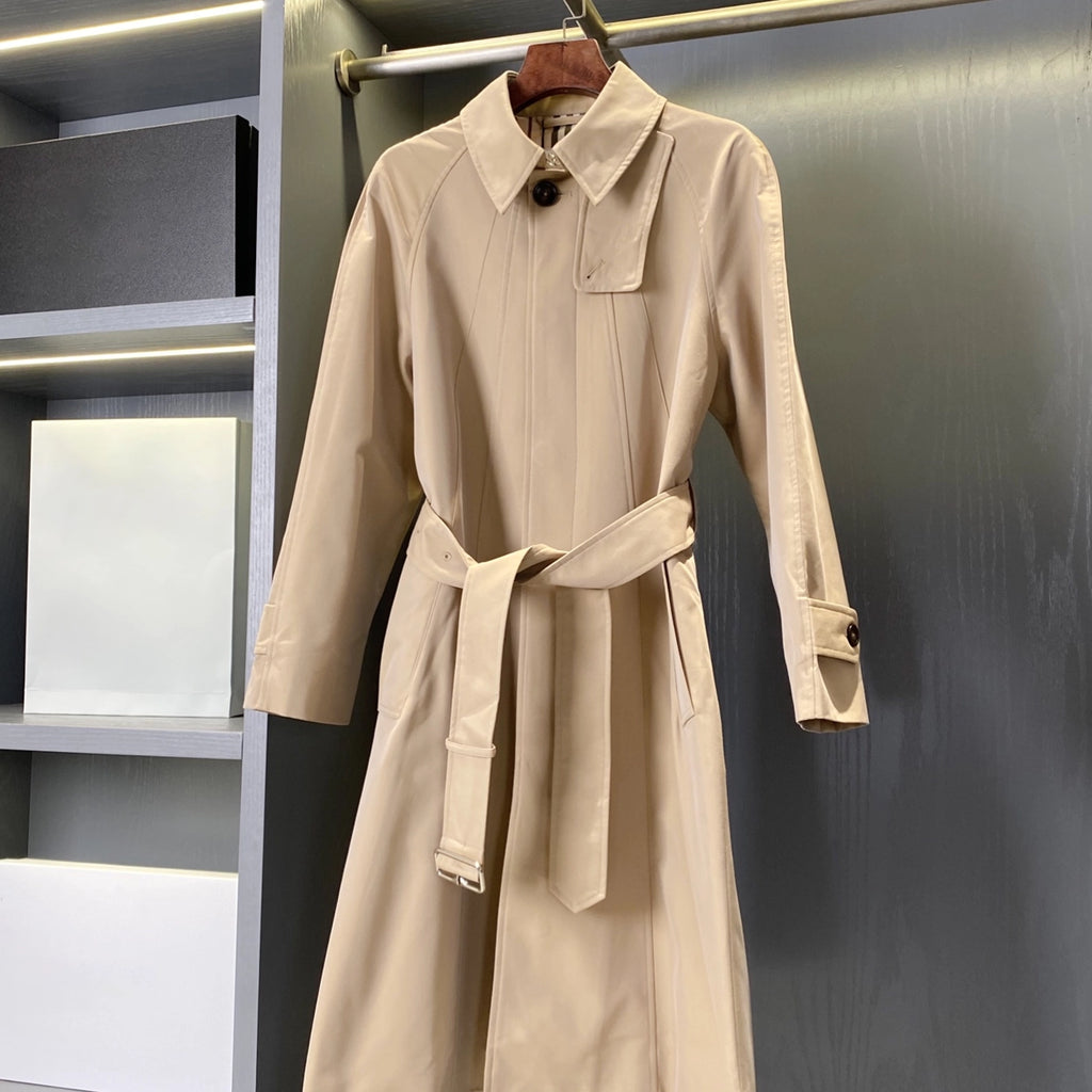 Women's Long Cotton Twill Lightweight Coat - Khaki