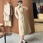 Women's Long Gabardine Double-Breasted Windproof Trench Coat