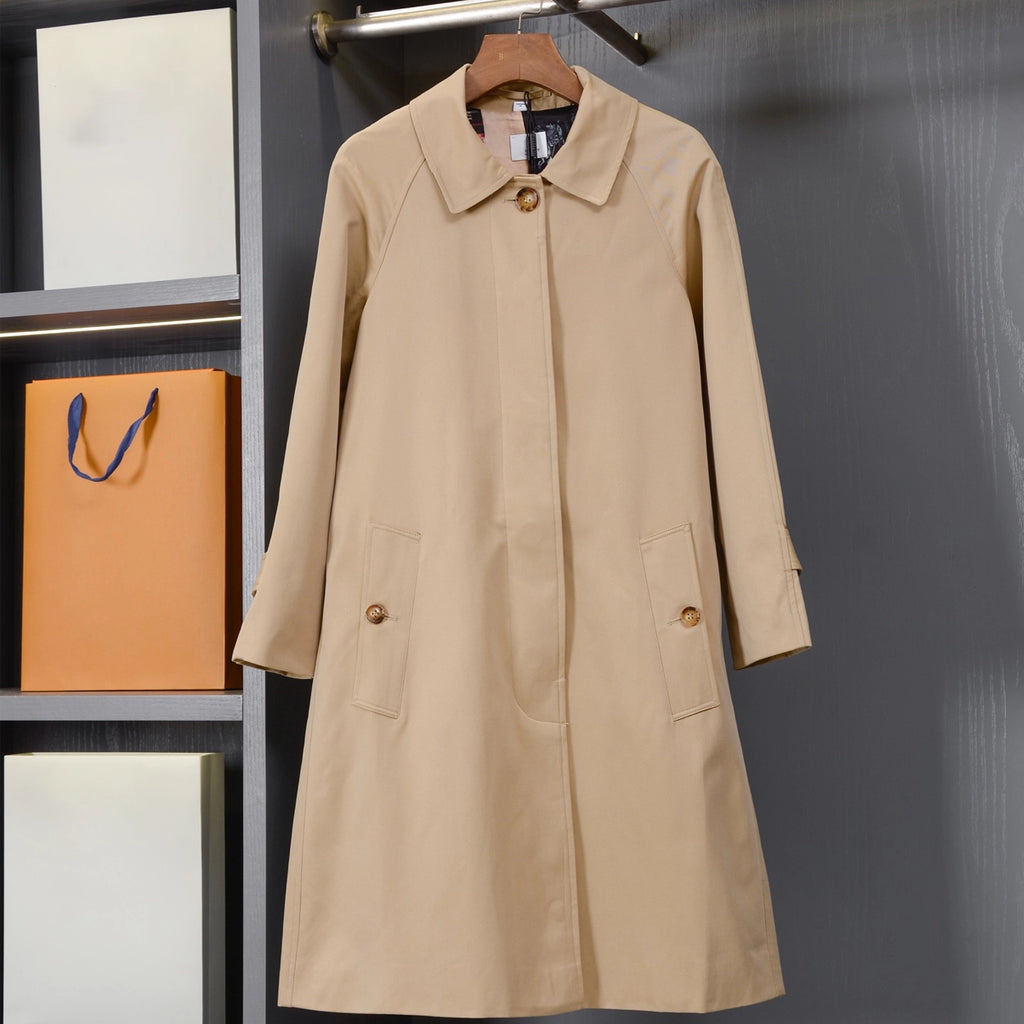 Women's Lined Printed Lightweight Gabardine Trench Coat - Khaki
