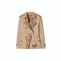Short Gabardine Trench Coat, Waist-Defined Waterproof Jacket - Khaki, Black