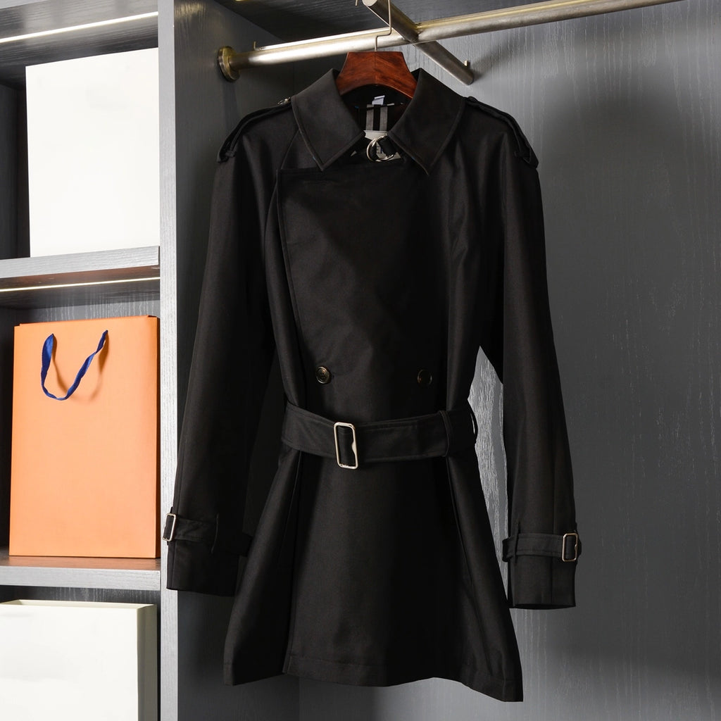 Women's Mid-Length Gabardine Trench Coat - Khaki, Black