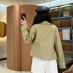 Women's Short Cotton-Blend Earth-Tone Windproof Trench Coat