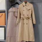 Women's Lined Printed Double-Breasted Belted Trench Coat - Khaki