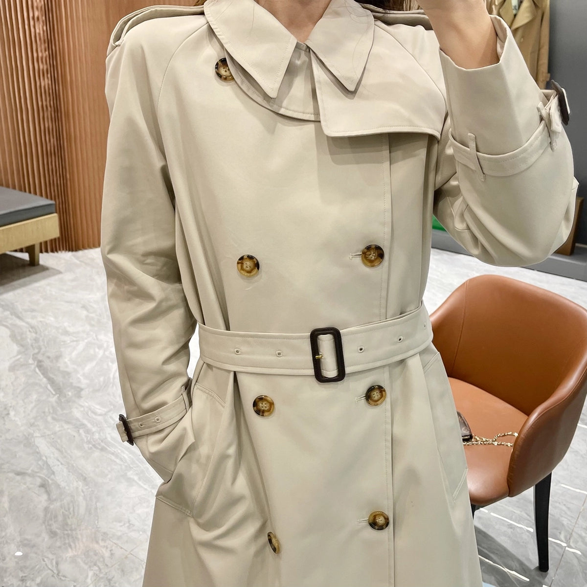 Women's Classic Long Gabardine Trench Coat
