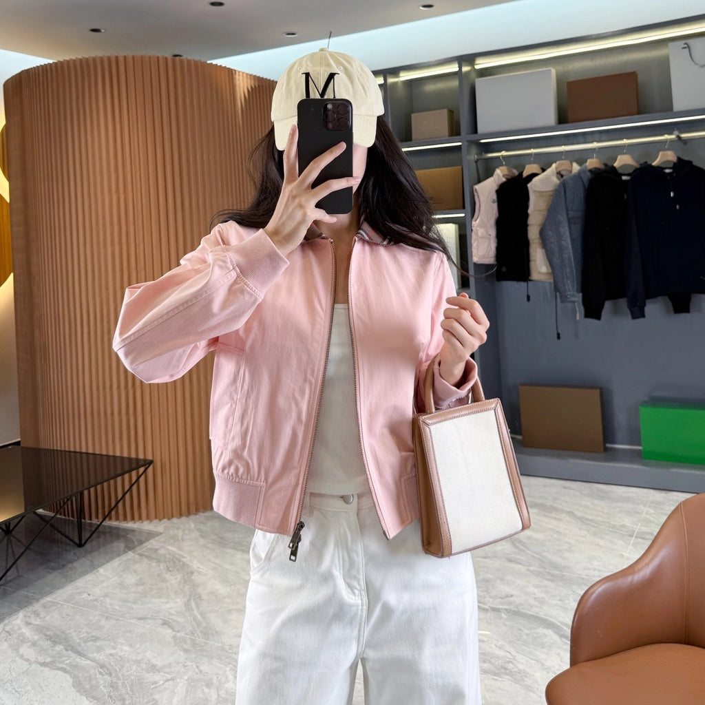 British-style short Harrington jacket, lightweight gabardine windbreaker for women - Tundra White, Pink Pearl