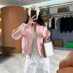 British-style short Harrington jacket, lightweight gabardine windbreaker for women - Tundra White, Pink Pearl