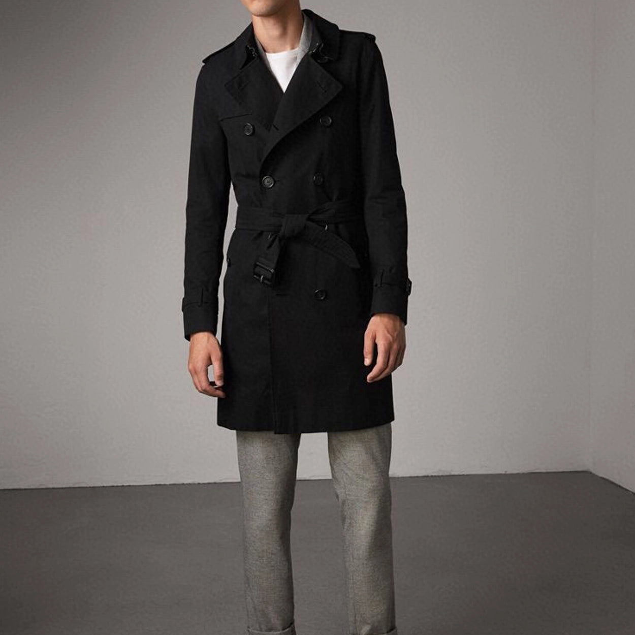 Men's Classic Long Trench Coat - Black
