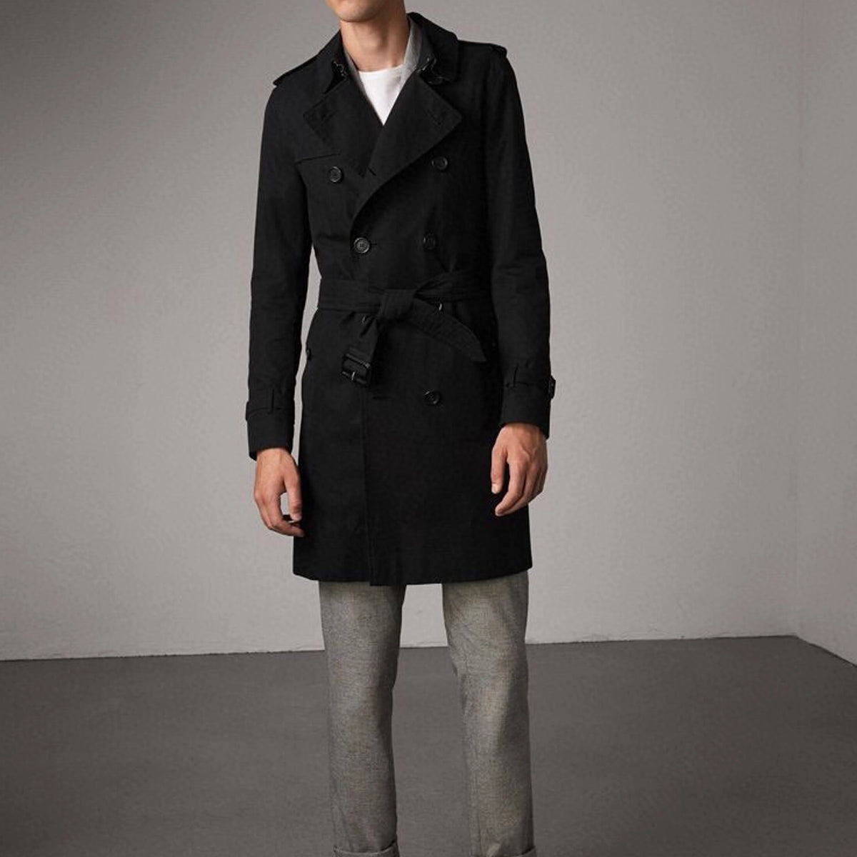 Men's Classic Long Trench Coat - Black