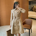 Women's mid-length gabardine double-breasted windproof trench coat