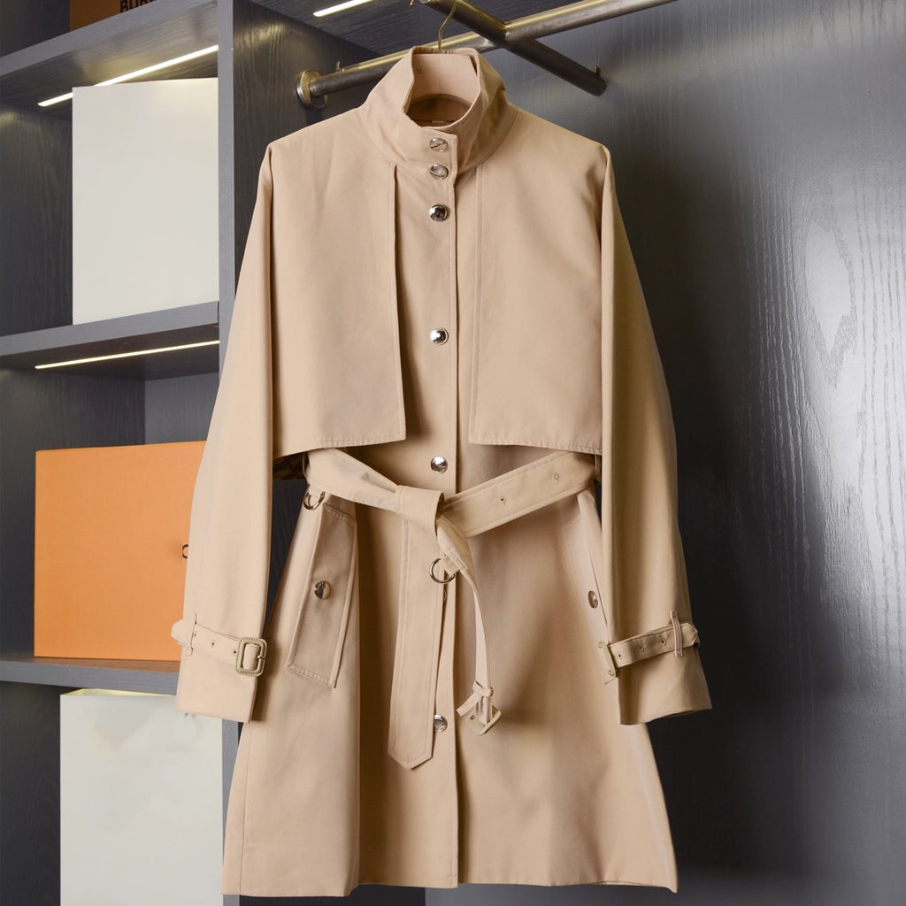 Women's Loose Cape-Style Lightweight Trench Coat, Shawl Casual Jacket - Khaki