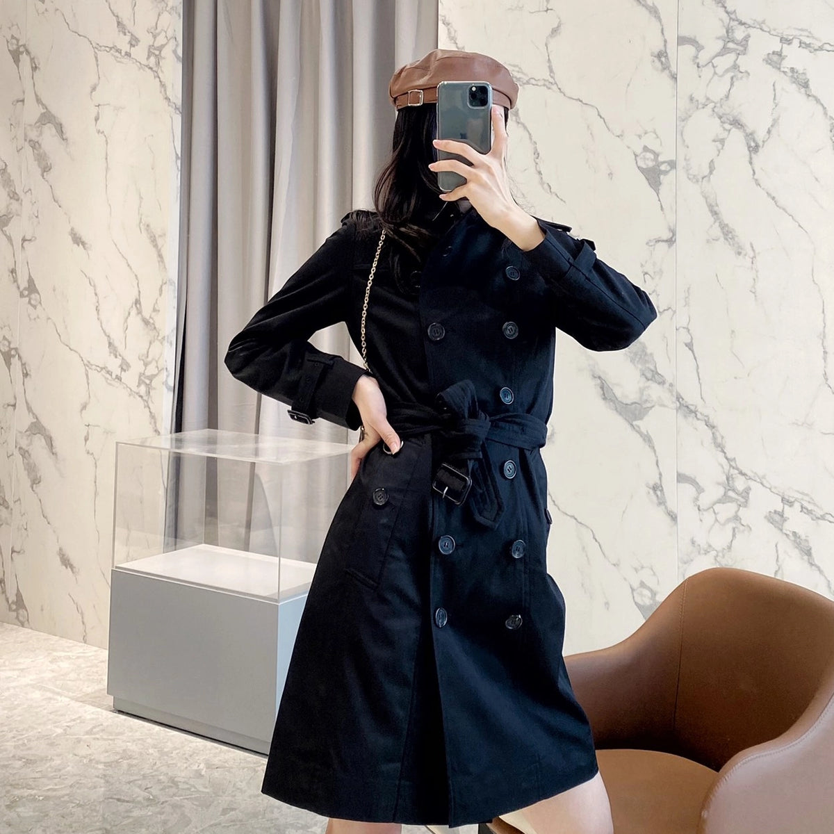 Women's Classic Long Trench Coat - Black