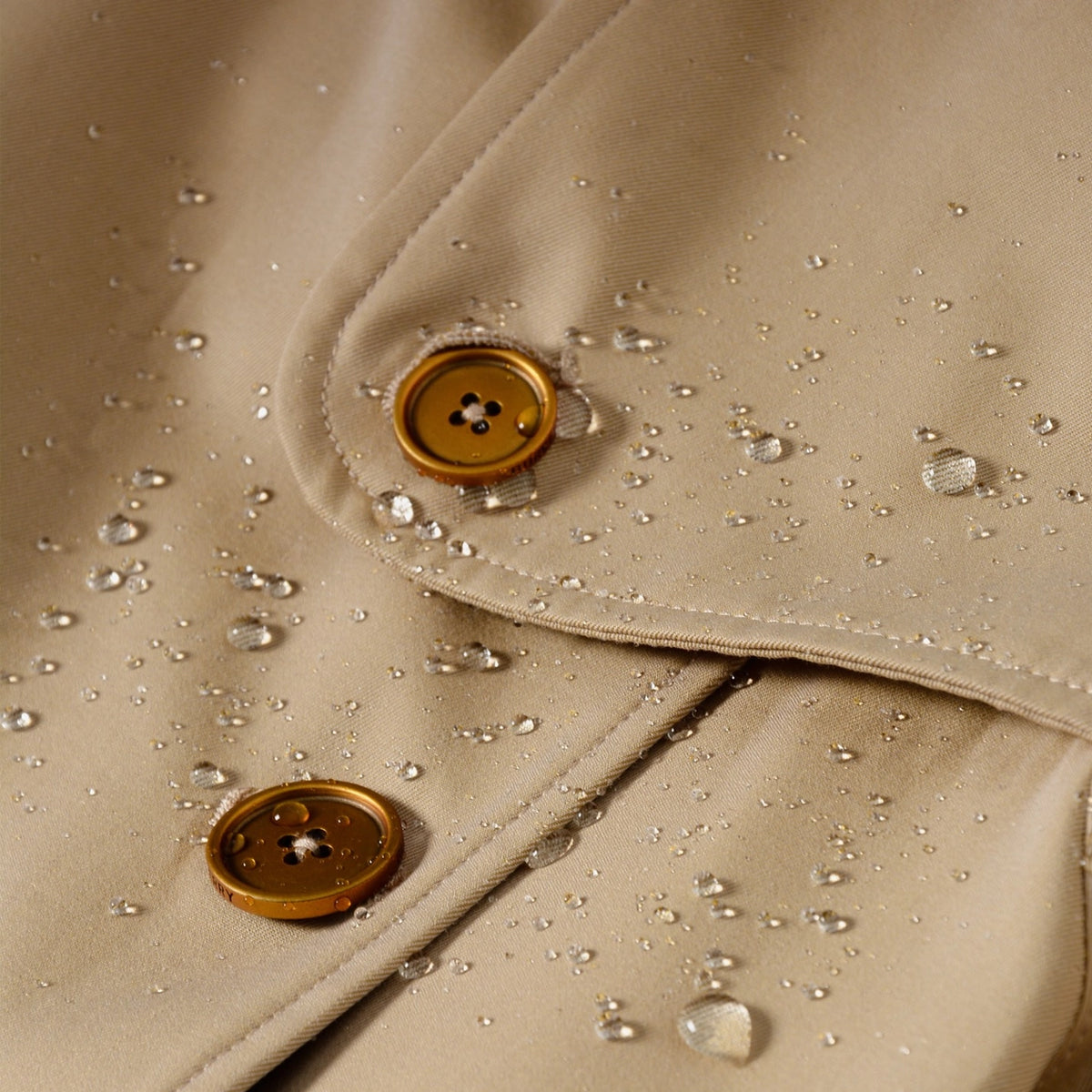 Women's Trench Coat with Metal Buttons, Double-Breasted, Belted - Khaki