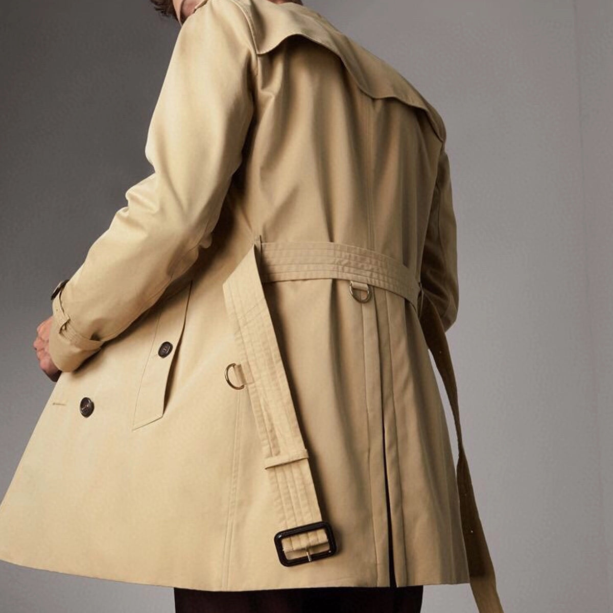 Men's Classic Mid-Length Trench Coat - Khaki