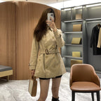 Women's short gabardine double-breasted windproof trench coat
