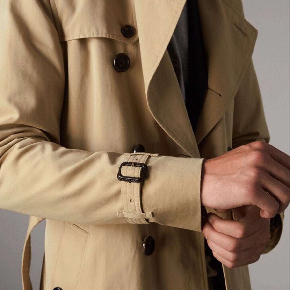 Men's Classic British-Style Long Trench Coat - Khaki