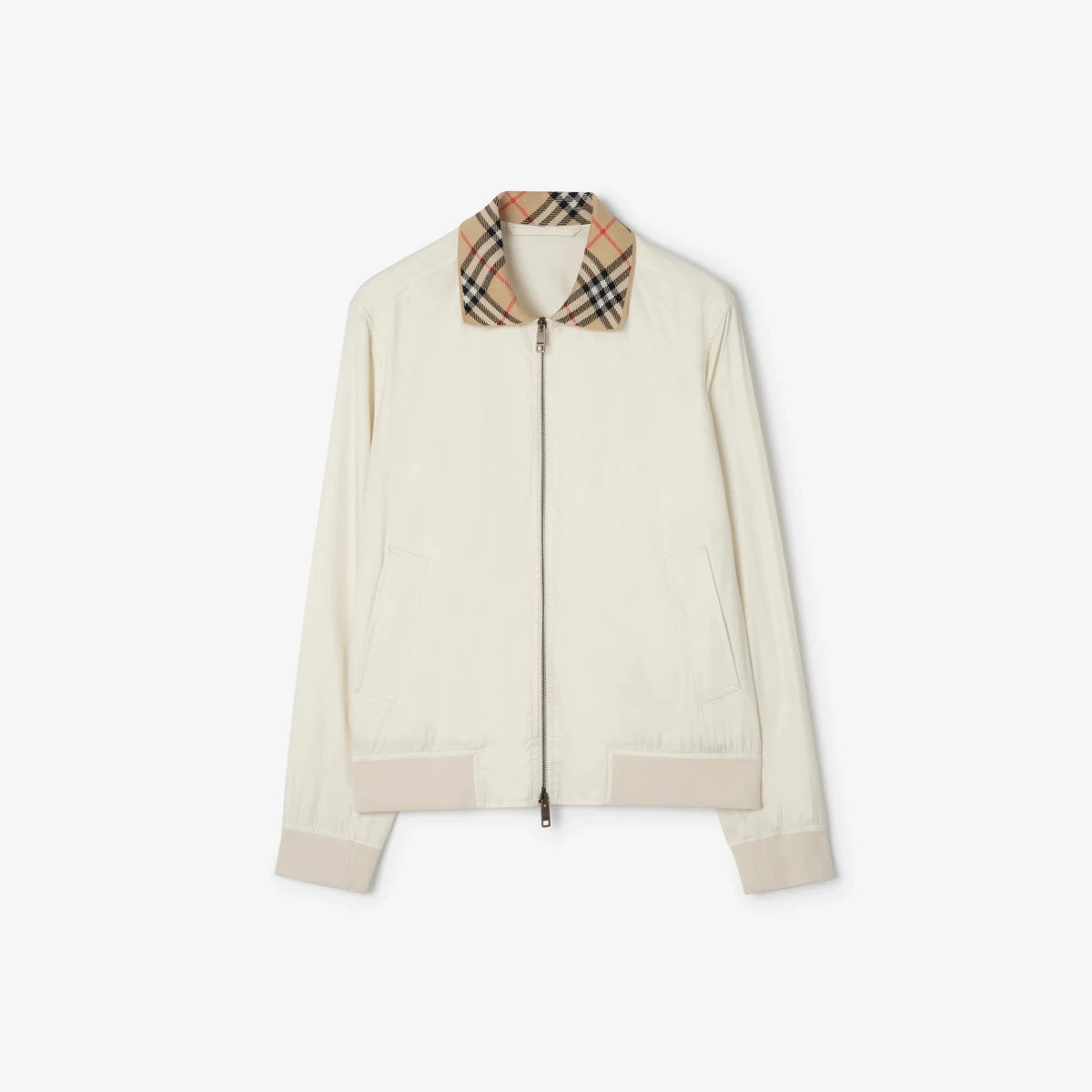 Men's Gabardine Loose-Fit Notch Collar Jacket, Plaid-Trimmed Casual Windbreaker - Tundra White, Nautical Blue, Navy Blue