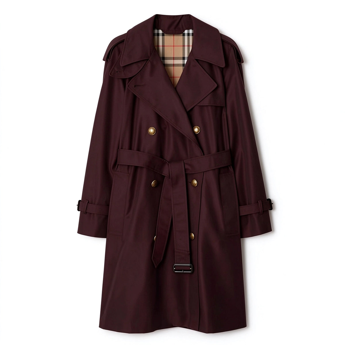 Mid-length gabardine trench coat, loose raglan sleeves with a cinched waist windproof jacket - reddish-brown, Khaki