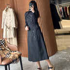 Women's Long Gabardine Double-Breasted Windproof Trench Coat