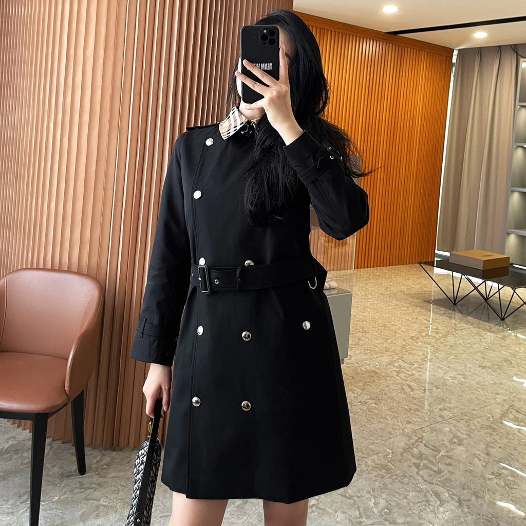 Women's Trench Coat with Checkered Lining Detail, Cotton - Available in Two Colors