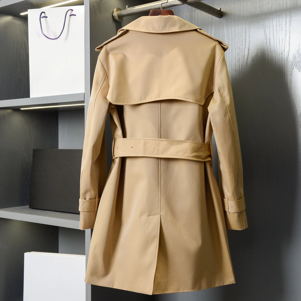 Women's Metal Button Cotton Blend Mid-Length Trench Coat - Khaki