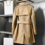 Women's Metal Button Cotton Blend Mid-Length Trench Coat - Khaki