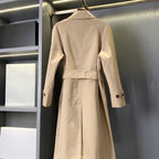 Women's Long Cotton Twill Lightweight Coat - Khaki