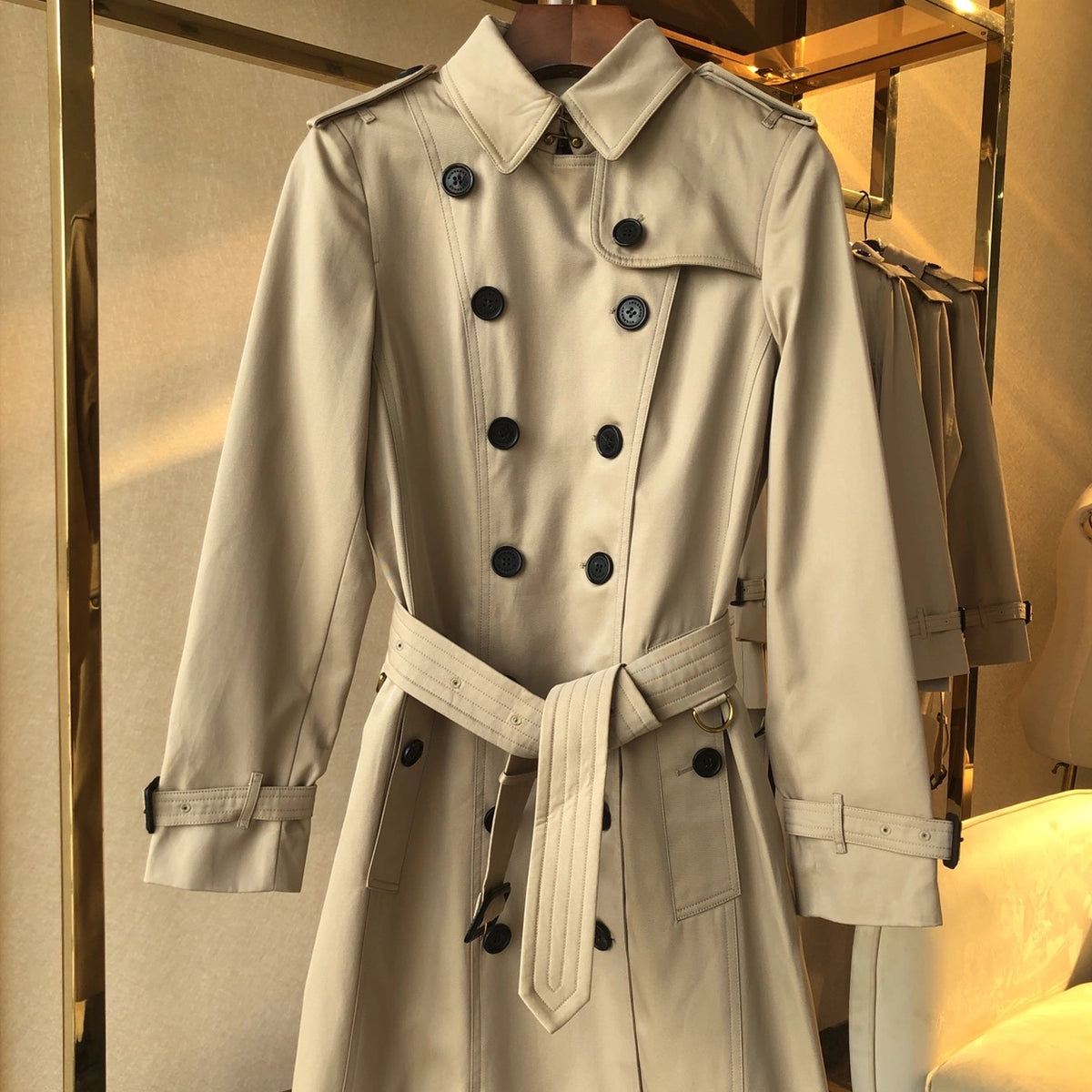 Women's Classic Long Trench Coat - Khaki
