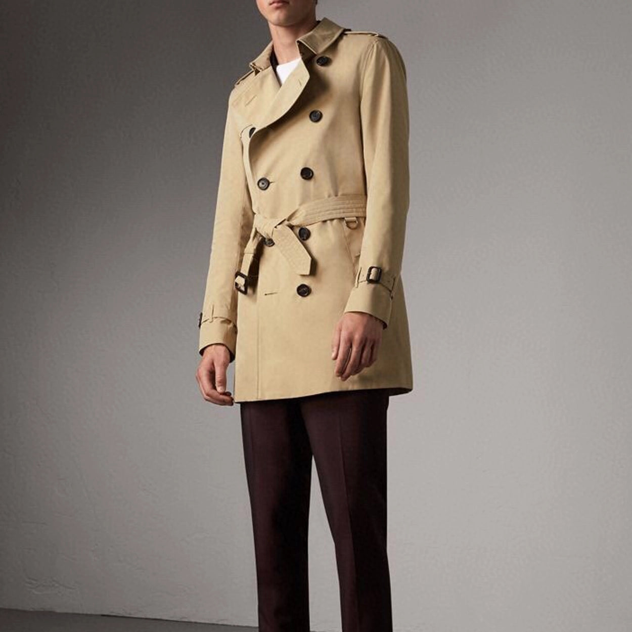 Men's Classic Mid-Length Trench Coat - Khaki