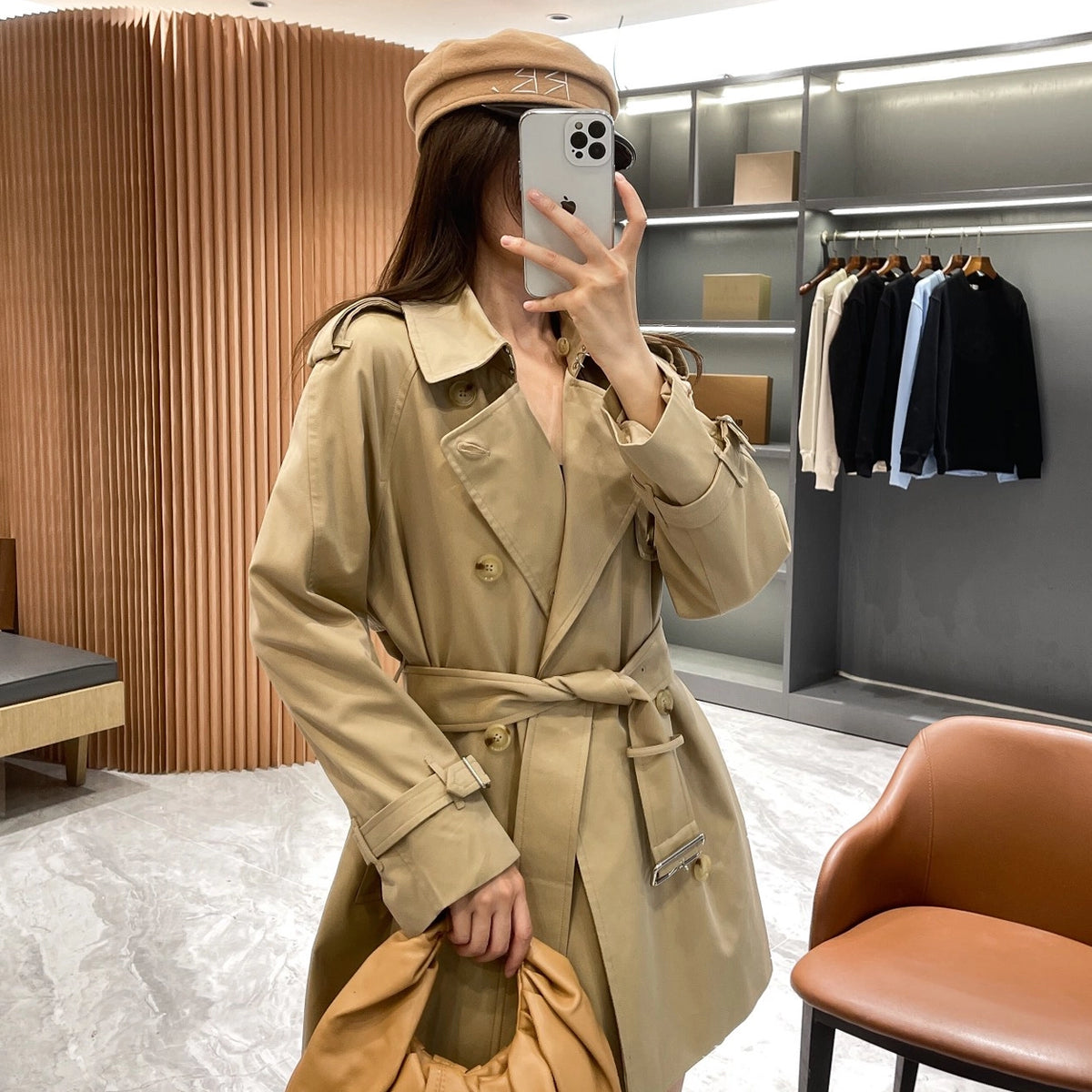 Short Detachable Collar Gabardine Trench Coat - Available in Two Colors