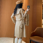Women's mid-length gabardine double-breasted windproof trench coat