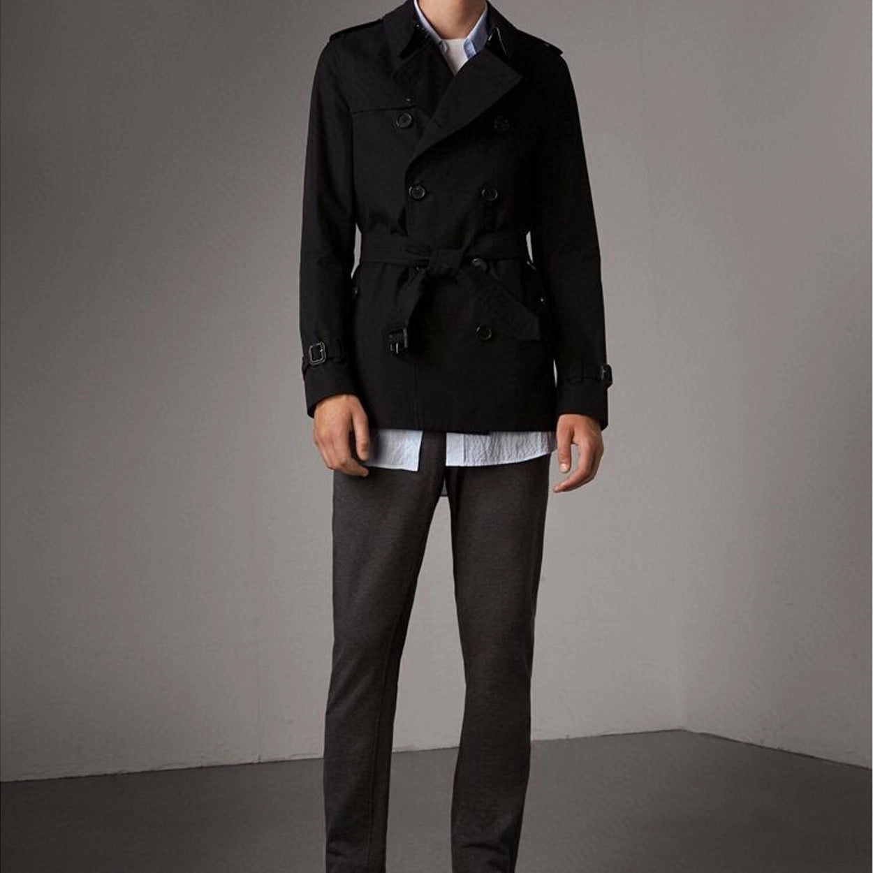 Men's Classic Short Trench Coat - Black