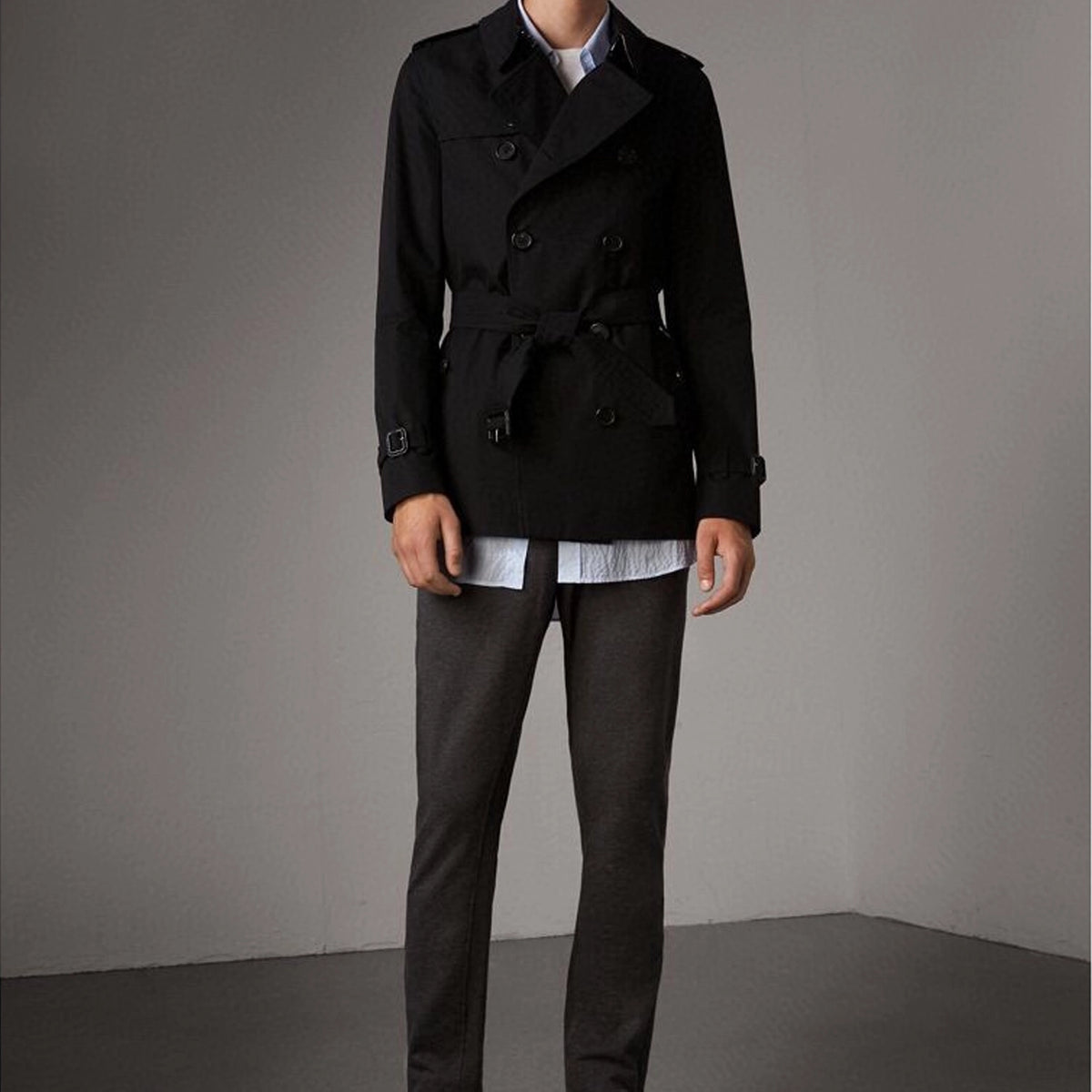 Men's Classic Short Trench Coat - Black