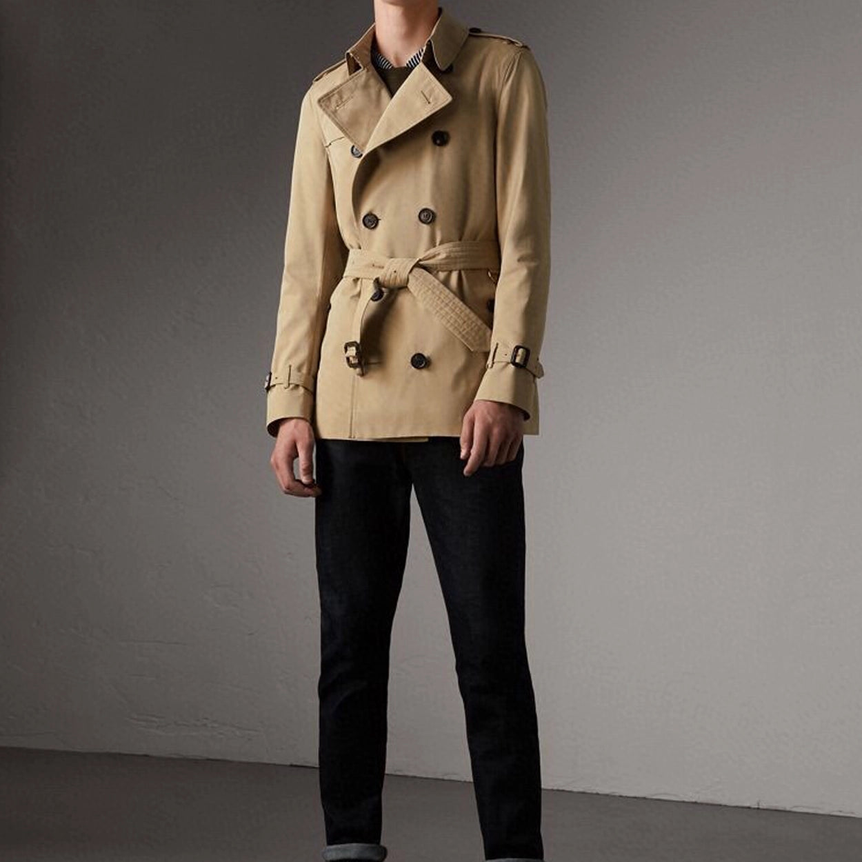 Men's Classic Short Trench Coat - Khaki