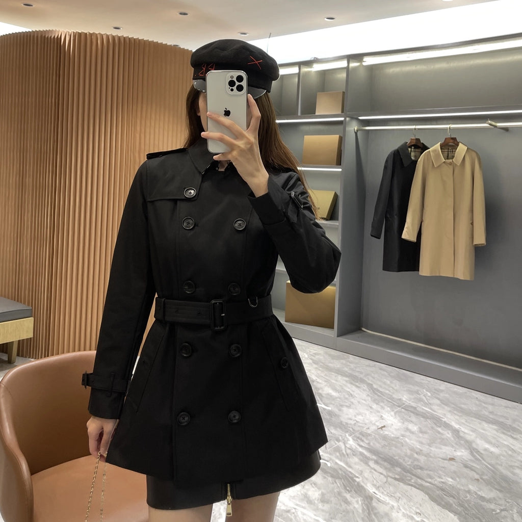 Women's short gabardine double-breasted windproof trench coat