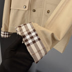 Women's Short Lightweight Trench Coat, Vintage Suede Lapel Jacket - Khaki, Army Green