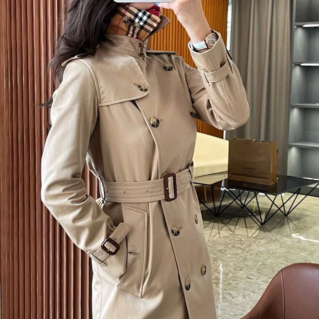 Women's Short Gabardine Double-Breasted Windbreaker Jacket - Available in Two Colors