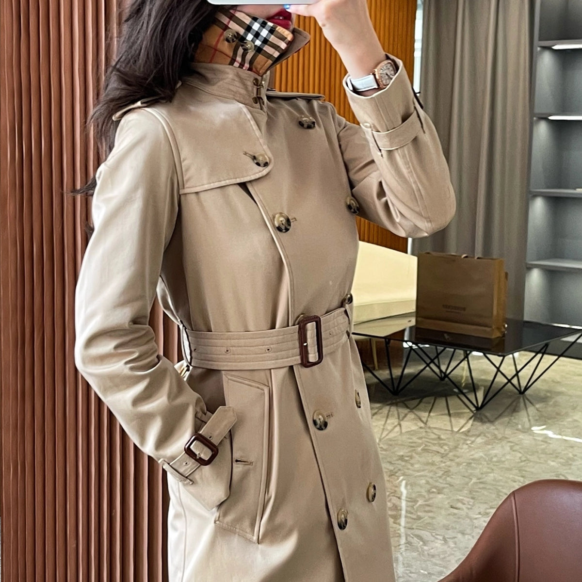 Women's Short Gabardine Double-Breasted Windbreaker Jacket - Available in Two Colors