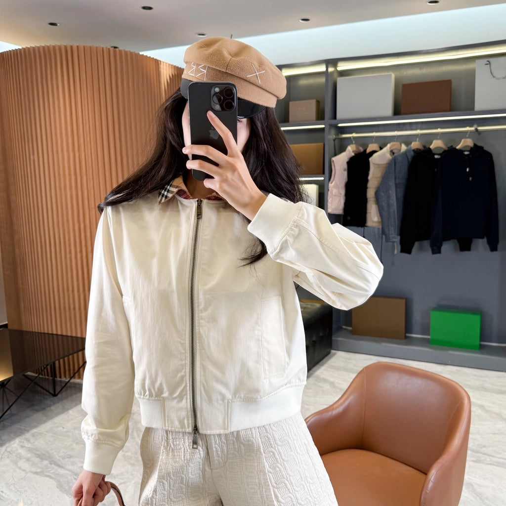 British-style short Harrington jacket, lightweight gabardine windbreaker for women - Tundra White, Pink Pearl