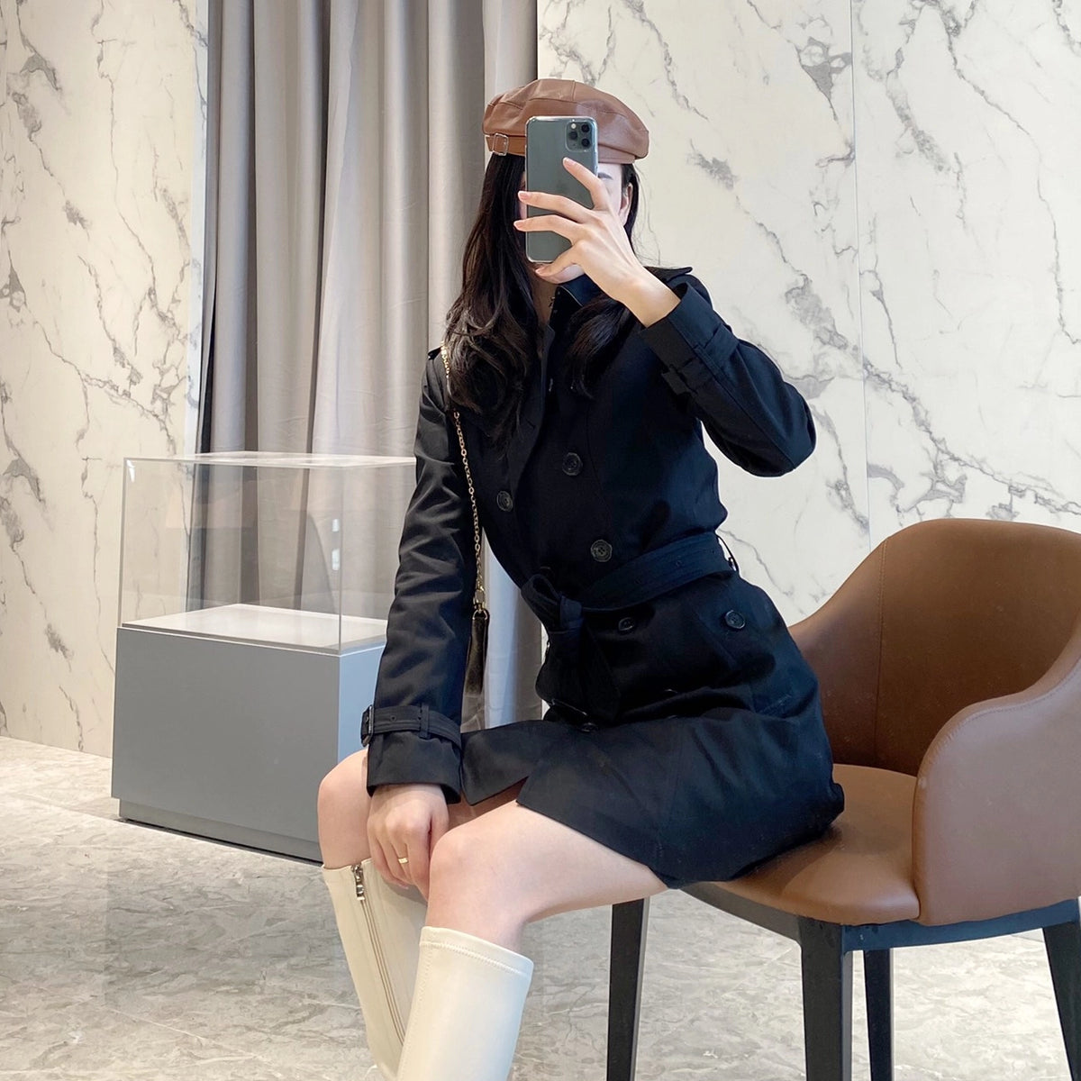 Women's Classic Mid-Length Trench Coat - Black