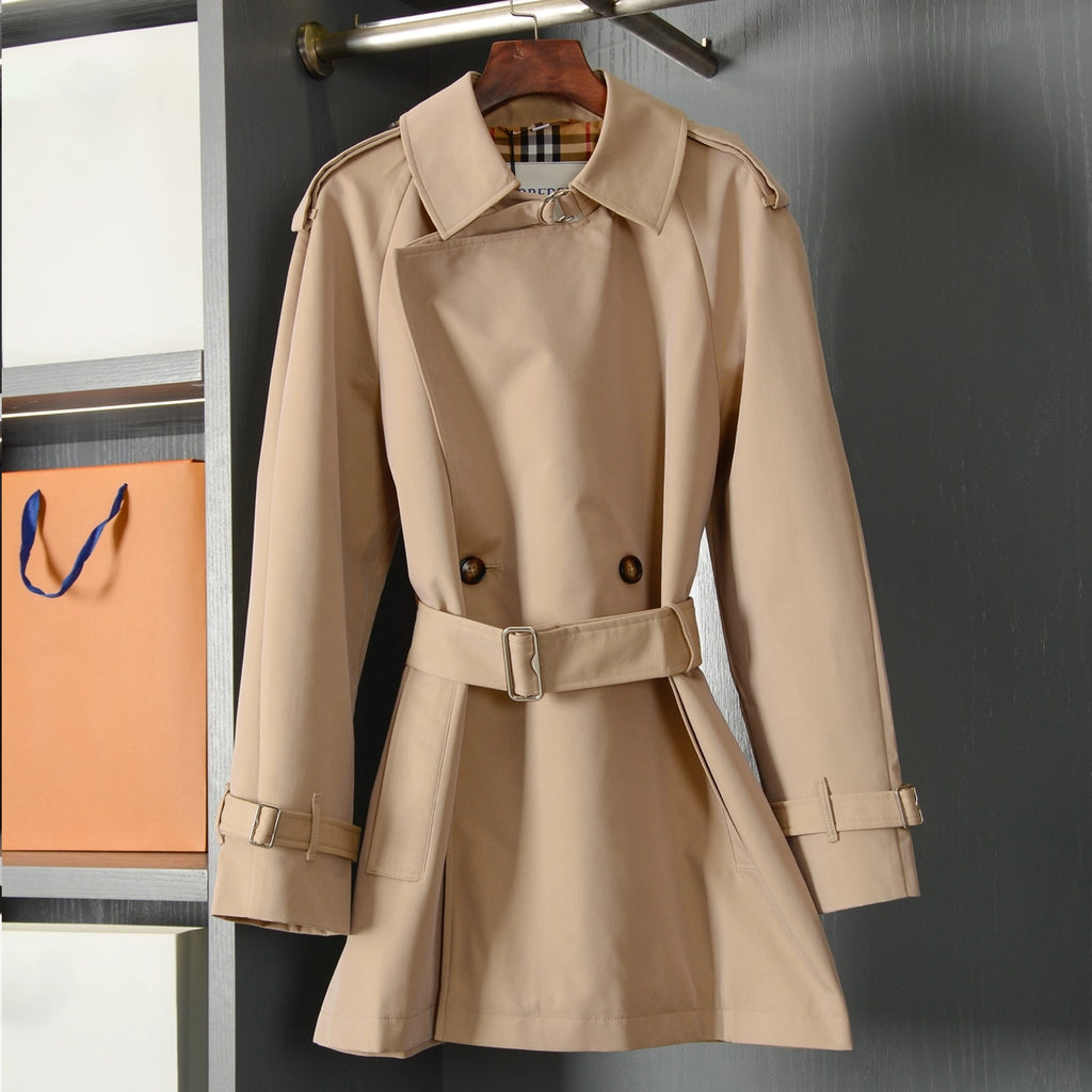 Women's Mid-Length Gabardine Trench Coat - Khaki, Black