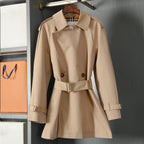 Women's Mid-Length Gabardine Trench Coat - Khaki, Black